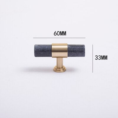 Layla Handle - Natural Marble/Crystal + brass T Handles Luxury