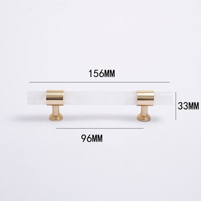 Layla Handle - Natural Marble/Crystal + brass T Handles Luxury