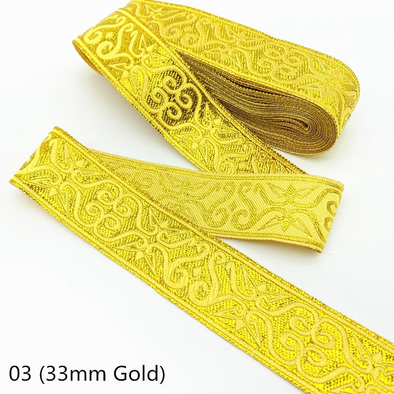 7 Yards Gold Silver Vintage Ethnic Embroidery Lace Ribbon