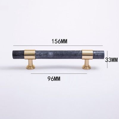 Layla Handle - Natural Marble/Crystal + brass T Handles Luxury