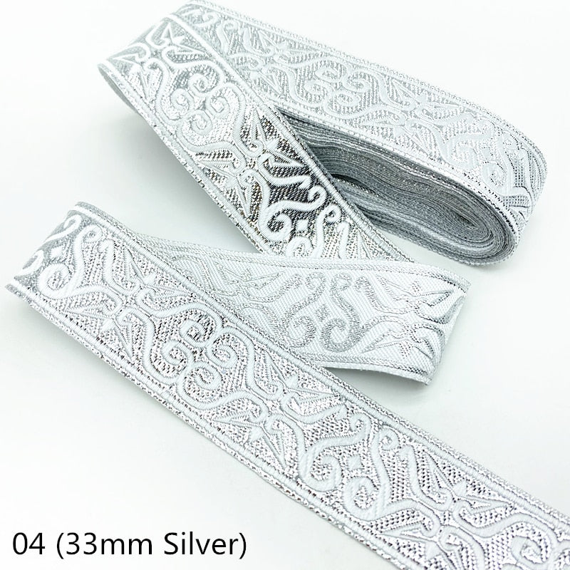 7 Yards Gold Silver Vintage Ethnic Embroidery Lace Ribbon