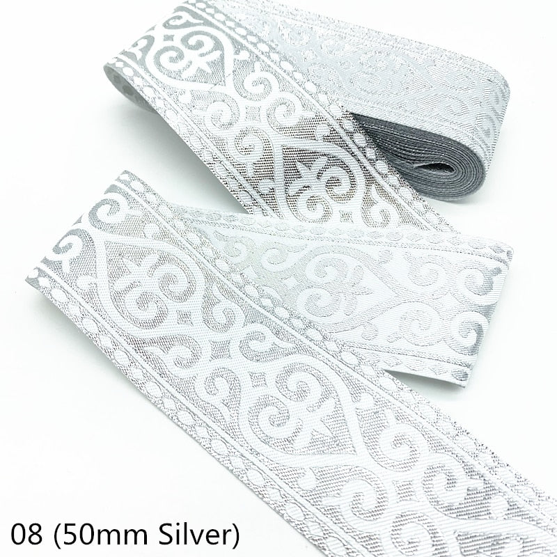 7 Yards Gold Silver Vintage Ethnic Embroidery Lace Ribbon