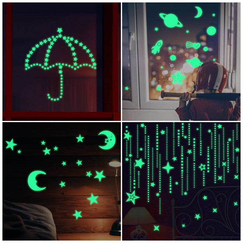 3D Bubble Luminous Stars Moon Dots Wall Stickers For Kids Room Bedroom