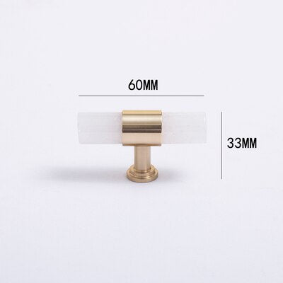 Layla Handle - Natural Marble/Crystal + brass T Handles Luxury