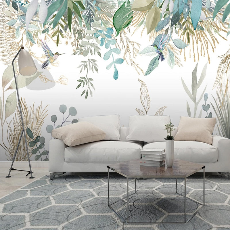 Photo Wallpaper Modern Hand-painted Tropical Plant Leaves Flowers
