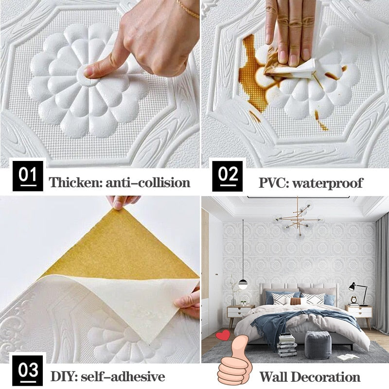3D Wallpaper - Stickers Self-Adhesive Foam Panel Home Decor Wall Art 20Pcs 35X35CM