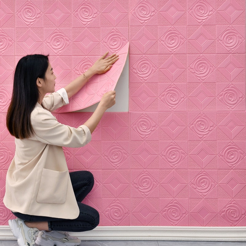 20Pcs Pattern Sticker Wall Panel 3D Foam Wallpaper Bedroom Living Room Decor