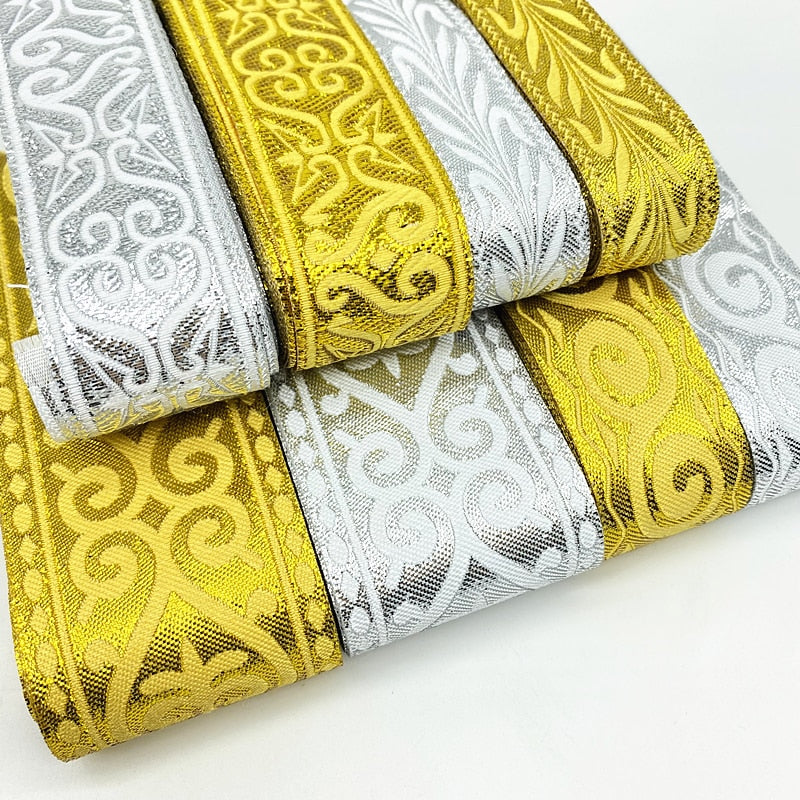 7 Yards Gold Silver Vintage Ethnic Embroidery Lace Ribbon