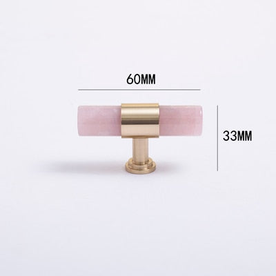 Layla Handle - Natural Marble/Crystal + brass T Handles Luxury