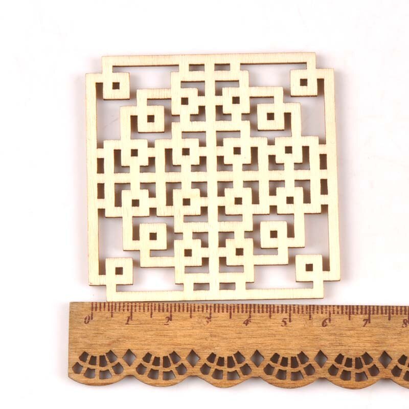 5Pcs/set 70mm Hollow Square Wood Accessories Decorations