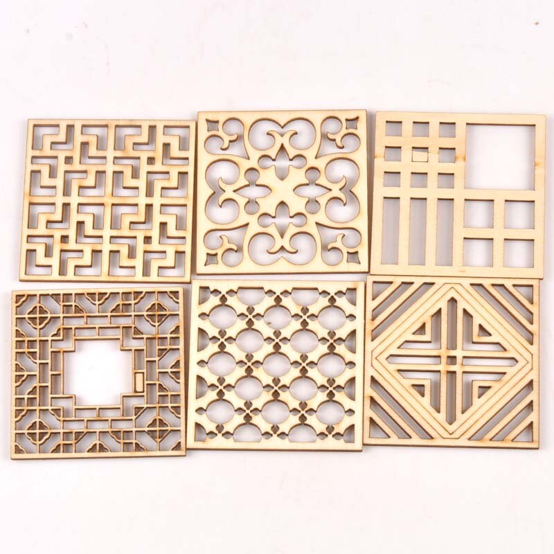 5Pcs/set 70mm Hollow Square Wood Accessories Decorations