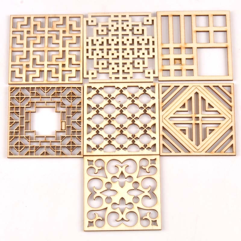 5Pcs/set 70mm Hollow Square Wood Accessories Decorations