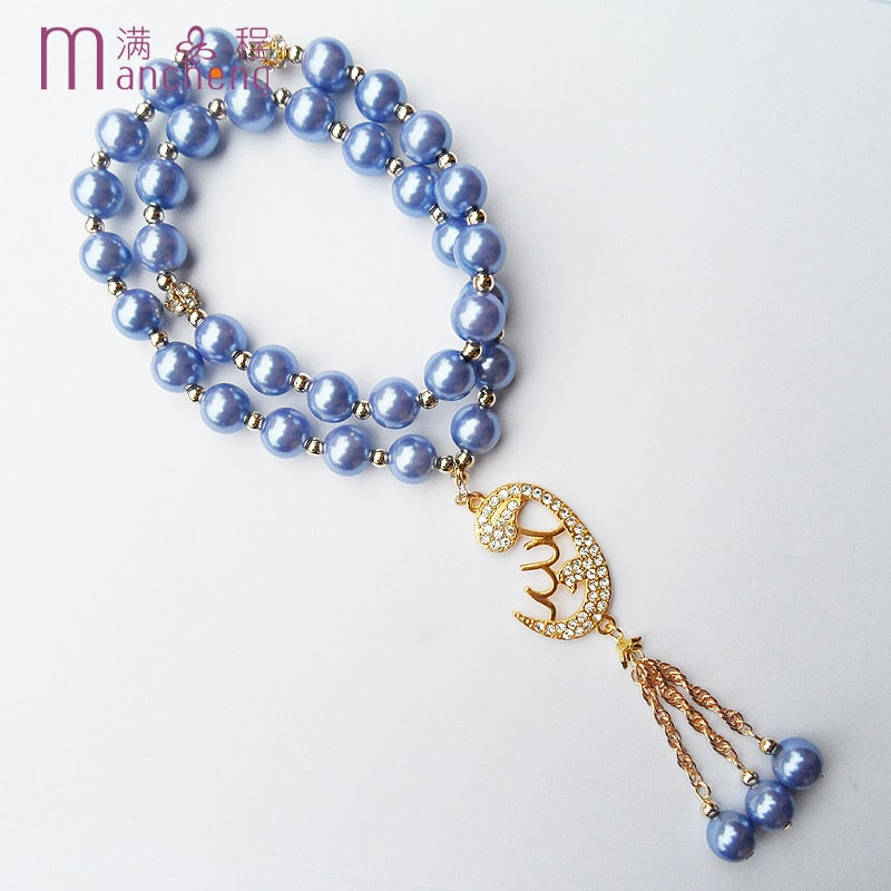 33 beads 2-Layer Sky blue pearl beads bracelet jewelry