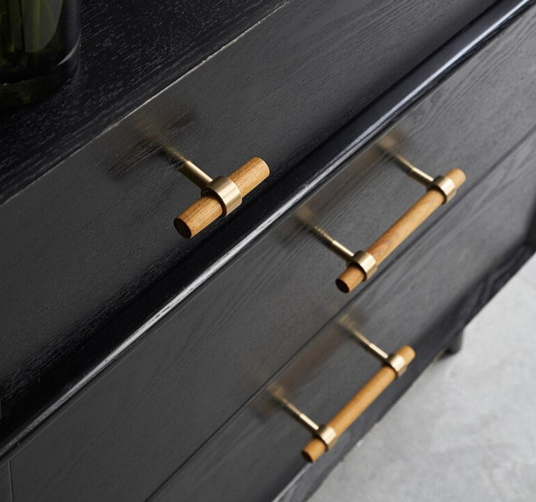 Hova Handle - Natural wood+brass T