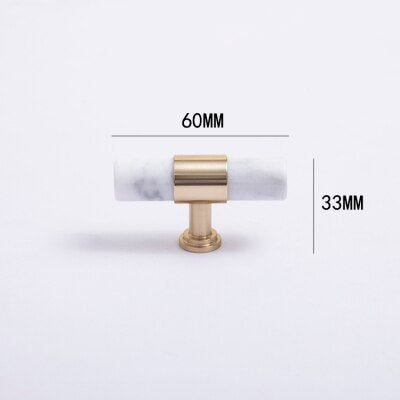 Layla Handle - Natural Marble/Crystal + brass T Handles Luxury