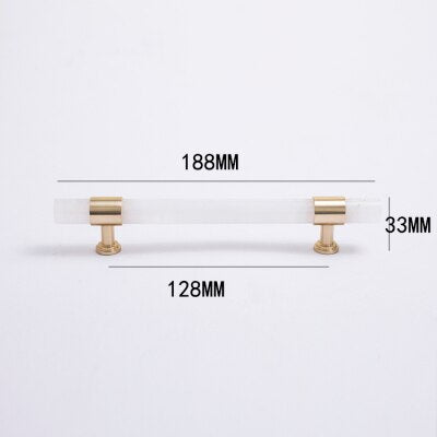 Layla Handle - Natural Marble/Crystal + brass T Handles Luxury