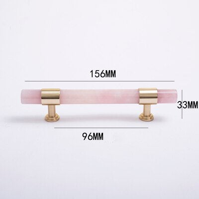 Layla Handle - Natural Marble/Crystal + brass T Handles Luxury