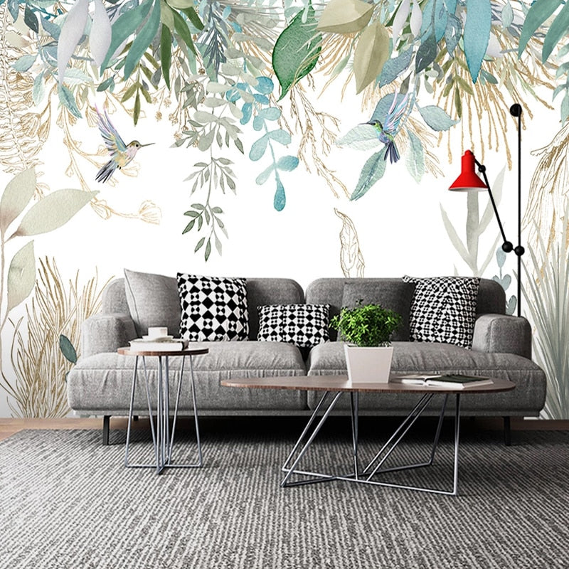 Photo Wallpaper Modern Hand-painted Tropical Plant Leaves Flowers