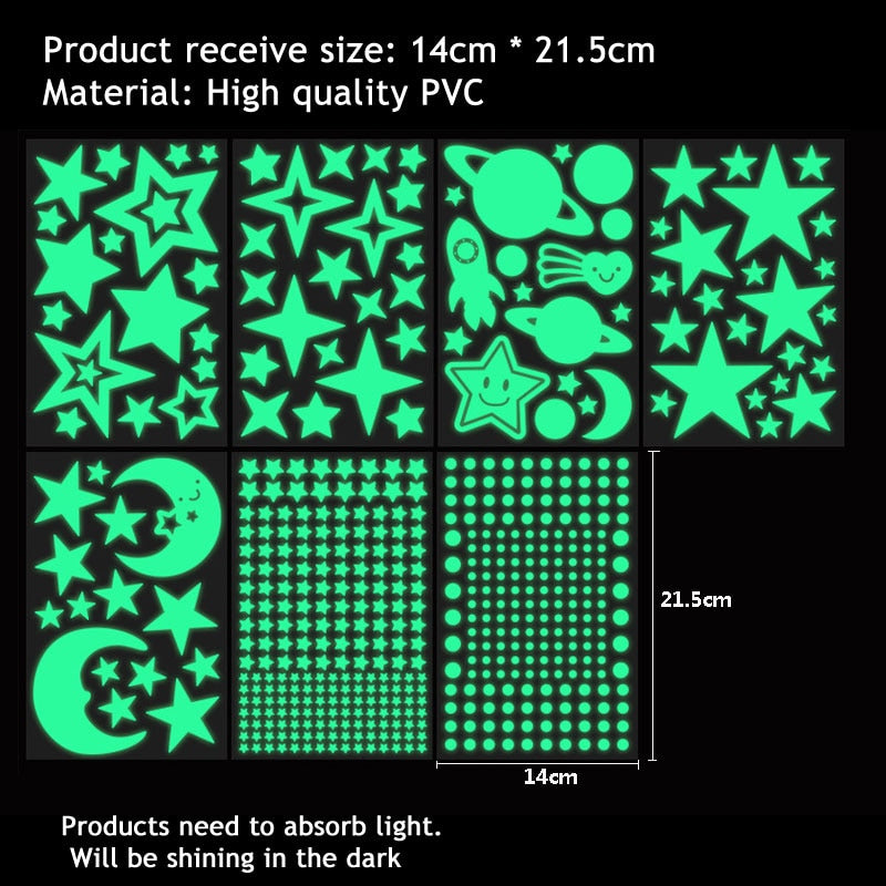 3D Bubble Luminous Stars Moon Dots Wall Stickers For Kids Room Bedroom