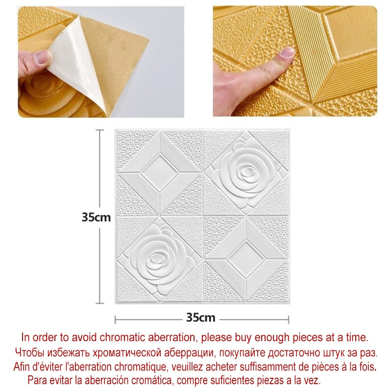 20Pcs Pattern Sticker Wall Panel 3D Foam Wallpaper Bedroom Living Room Decor