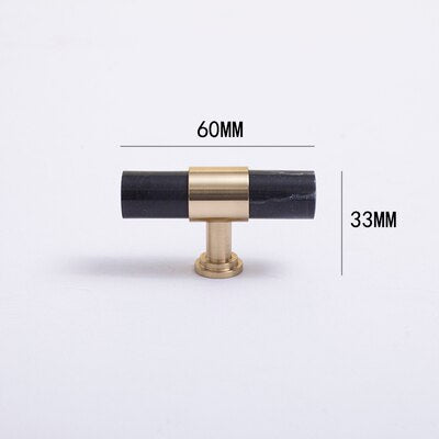 Layla Handle - Natural Marble/Crystal + brass T Handles Luxury