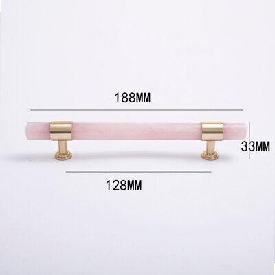 Layla Handle - Natural Marble/Crystal + brass T Handles Luxury