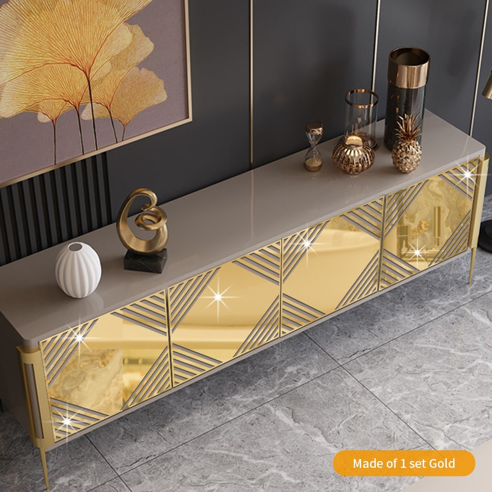 4Pcs Gold Flower 3D Mirror Wall Stickers Furniture Wallpaper Home Decor