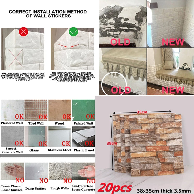 BOBO 20pcs 3D Wallpaper Brick Pattern