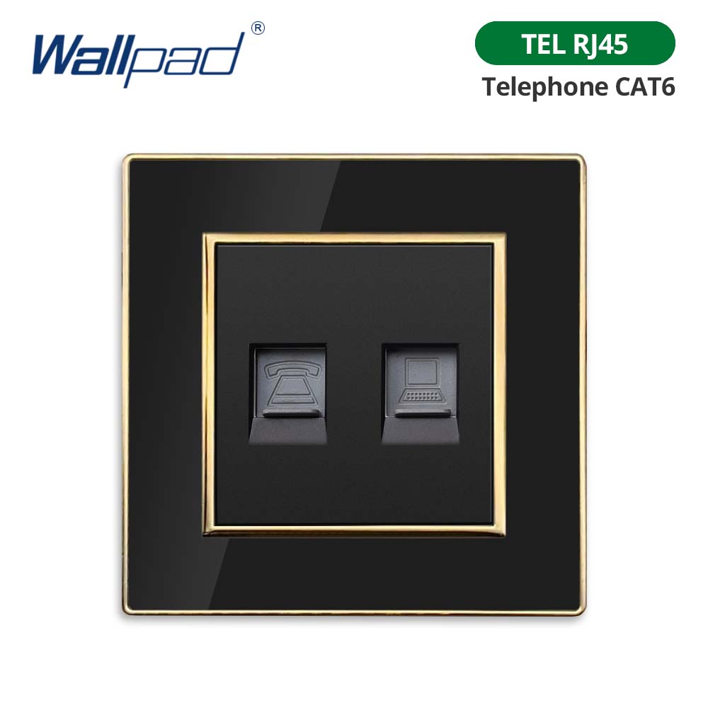 Jamil Wallpad EU- USB Black Acrylic Panel With Gold Border 2 Way Wall Light Switch With LED Motion Sensor