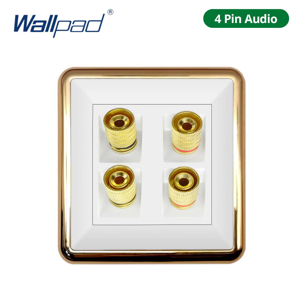 Jamil Wallpad White-Button Gold Border Wall EU UK Electrical Outlets And 1/2/3/4 Gang 1 2 3 Way Light Switches 110 220V