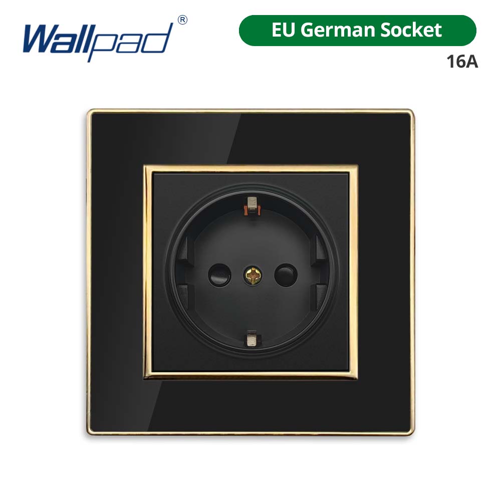 Jamil Wallpad EU- USB Black Acrylic Panel With Gold Border 2 Way Wall Light Switch With LED Motion Sensor