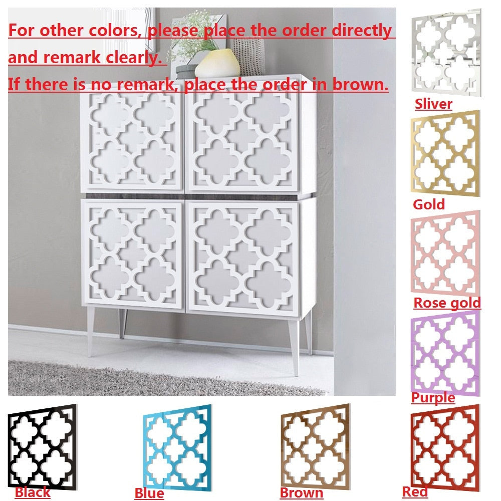 4Pcs Gold Flower 3D Mirror Wall Stickers Furniture Wallpaper Home Decor