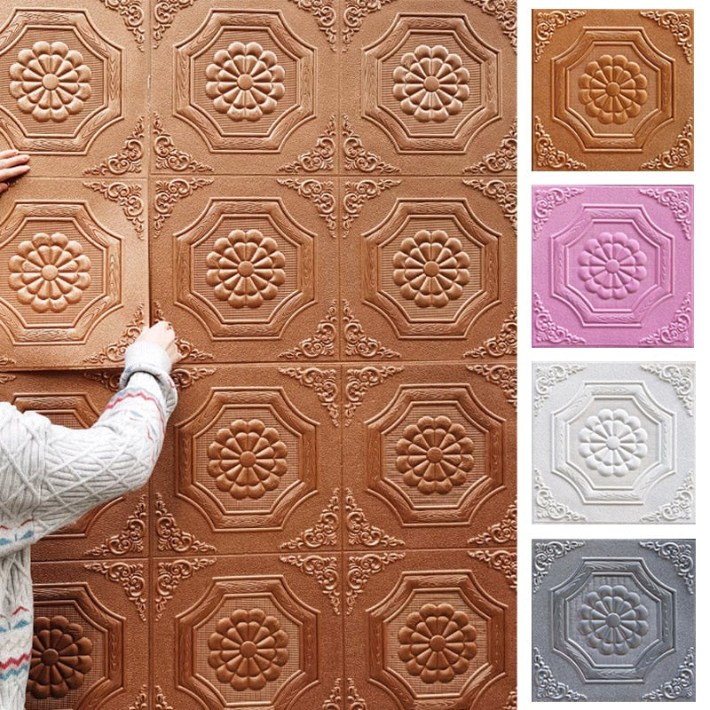 20Pcs Pattern Sticker Wall Panel 3D Foam Wallpaper Bedroom Living Room Decor