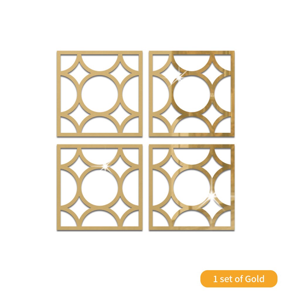 4Pcs Gold Flower 3D Mirror Wall Stickers Furniture Wallpaper Home Decor