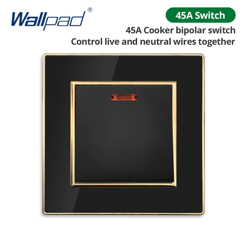 Jamil Wallpad EU- USB Black Acrylic Panel With Gold Border 2 Way Wall Light Switch With LED Motion Sensor