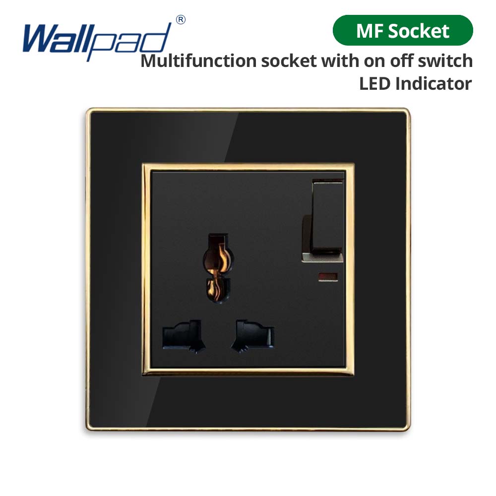 Jamil Wallpad EU- USB Black Acrylic Panel With Gold Border 2 Way Wall Light Switch With LED Motion Sensor