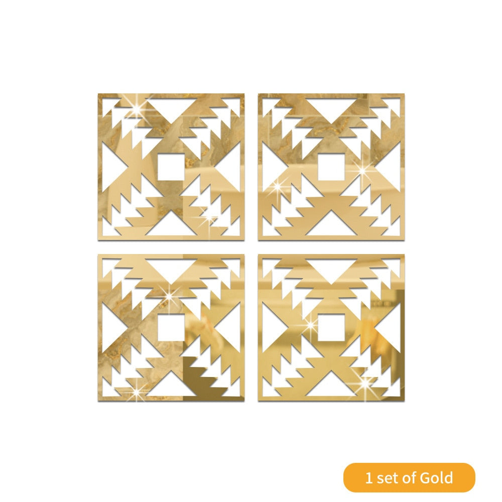 4Pcs Gold Flower 3D Mirror Wall Stickers Furniture Wallpaper Home Decor