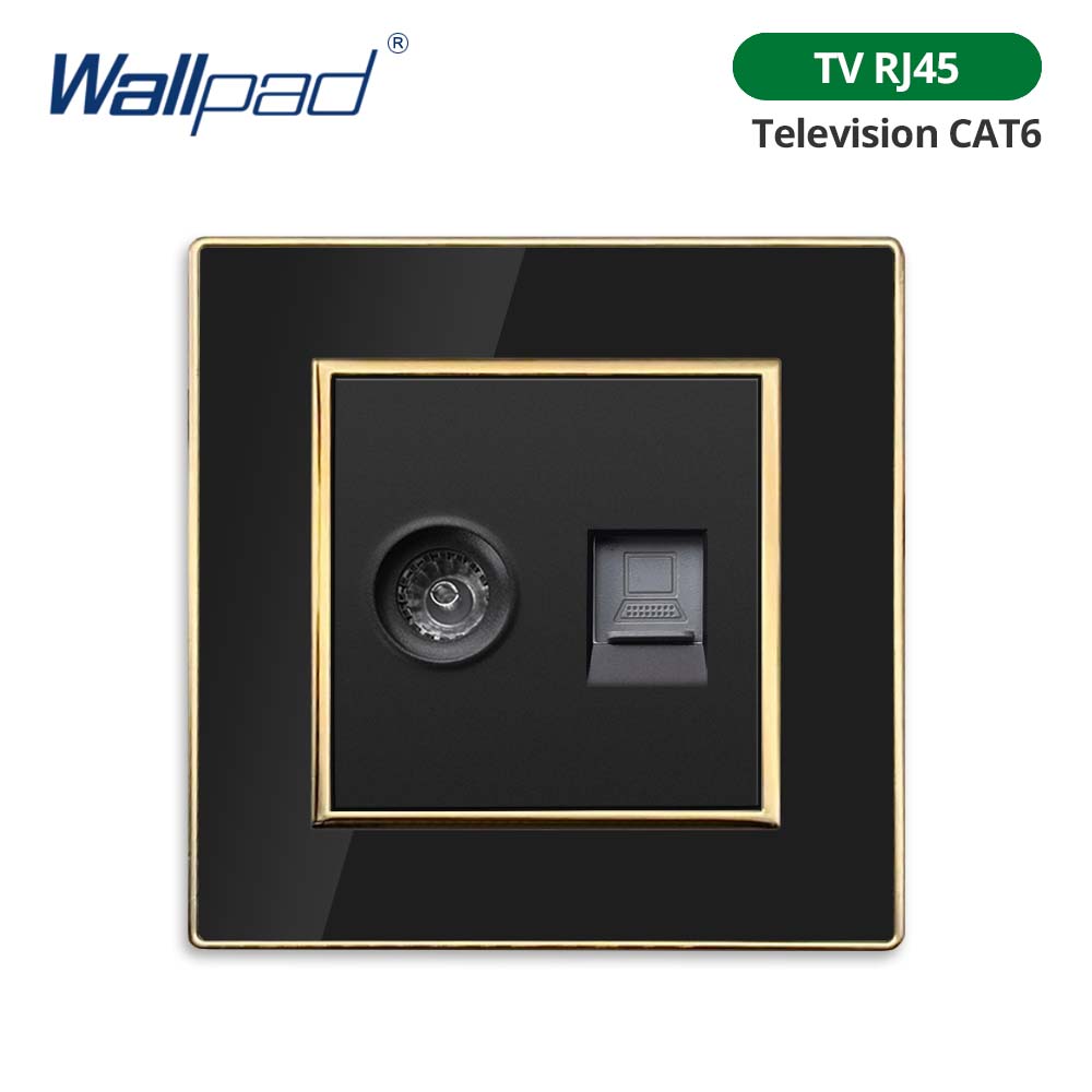 Jamil Wallpad EU- USB Black Acrylic Panel With Gold Border 2 Way Wall Light Switch With LED Motion Sensor