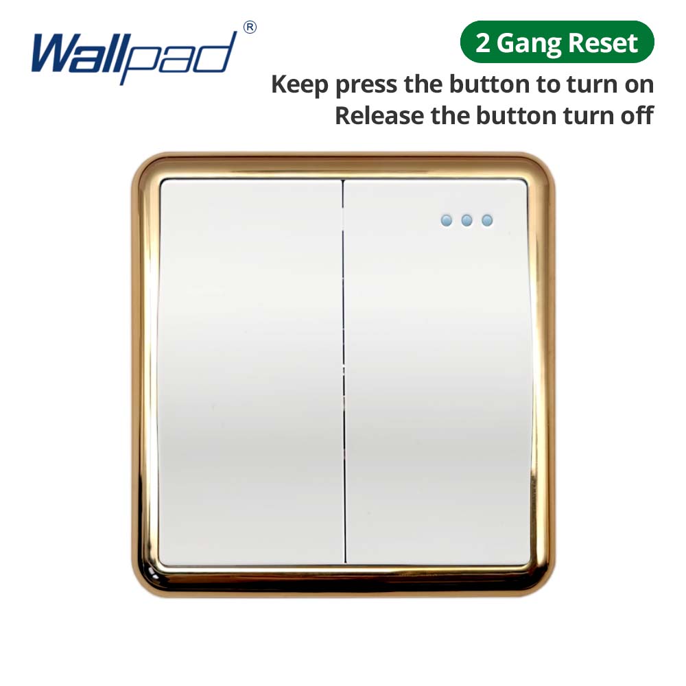 Jamil Wallpad White-Button Gold Border Wall EU UK Electrical Outlets And 1/2/3/4 Gang 1 2 3 Way Light Switches 110 220V
