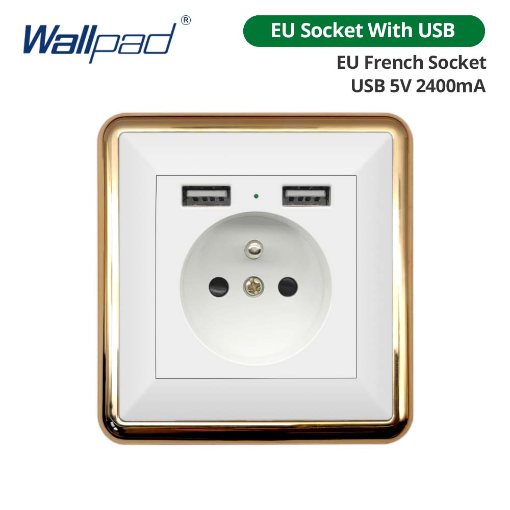 Jamil Wallpad White-Button Gold Border Wall EU UK Electrical Outlets And 1/2/3/4 Gang 1 2 3 Way Light Switches 110 220V