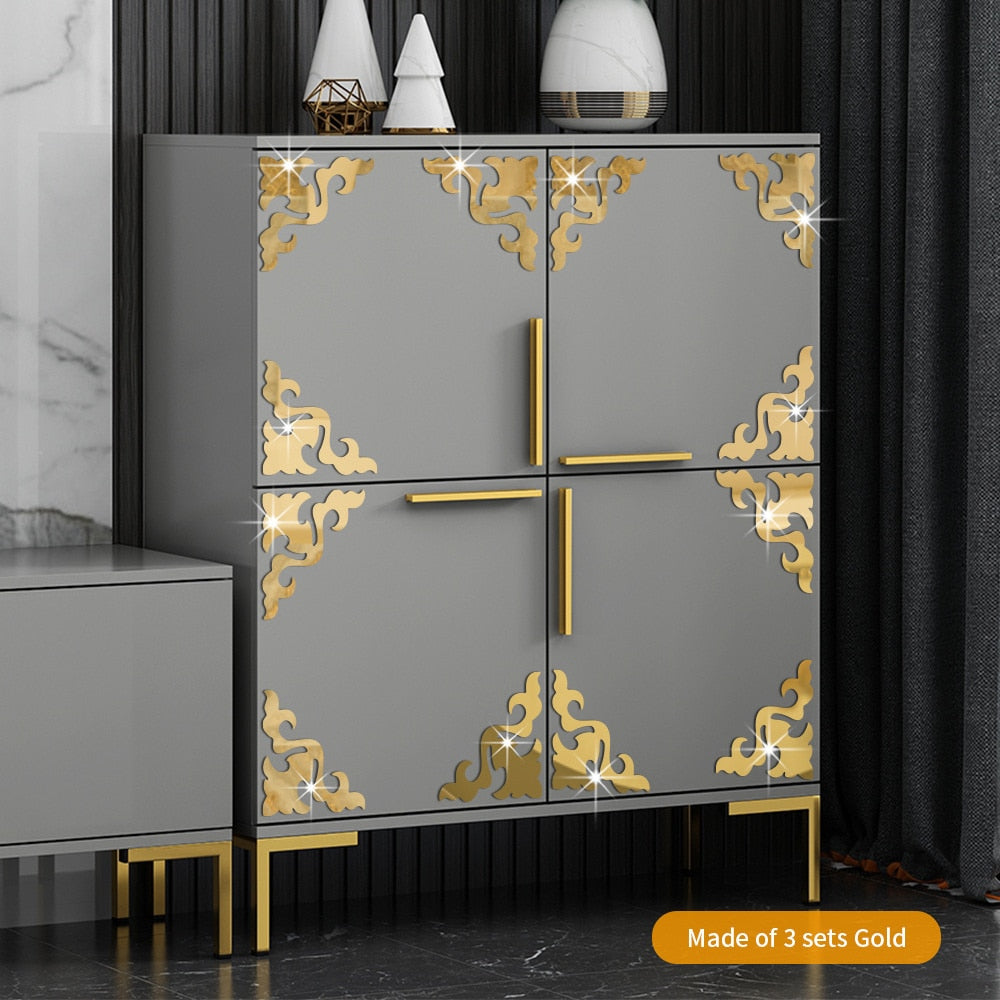 4Pcs Gold Flower 3D Mirror Wall Stickers Furniture Wallpaper Home Decor