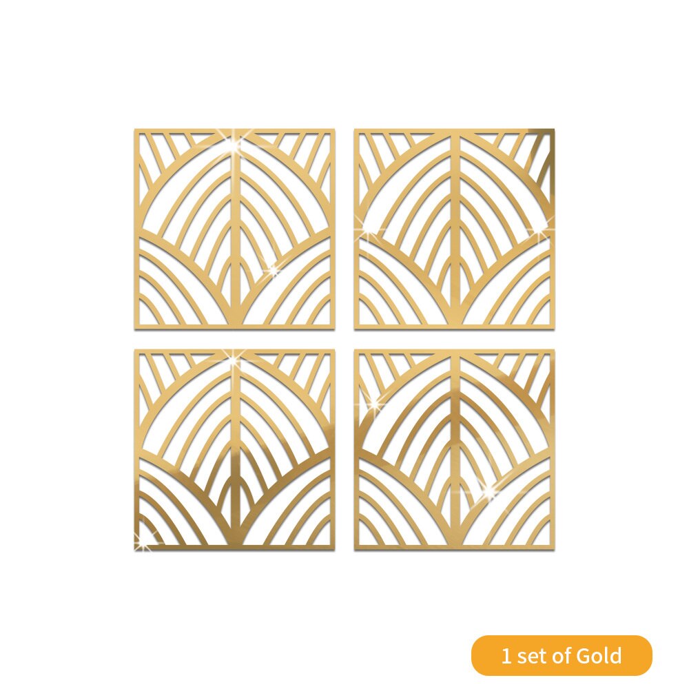 4Pcs Gold Flower 3D Mirror Wall Stickers Furniture Wallpaper Home Decor