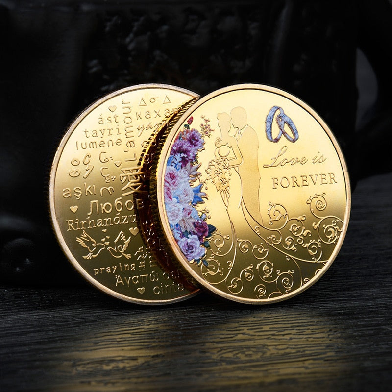 Romantic Lover Colorful Commemorative Gold Coin -Wedding