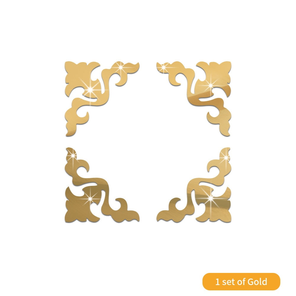 4Pcs Gold Flower 3D Mirror Wall Stickers Furniture Wallpaper Home Decor