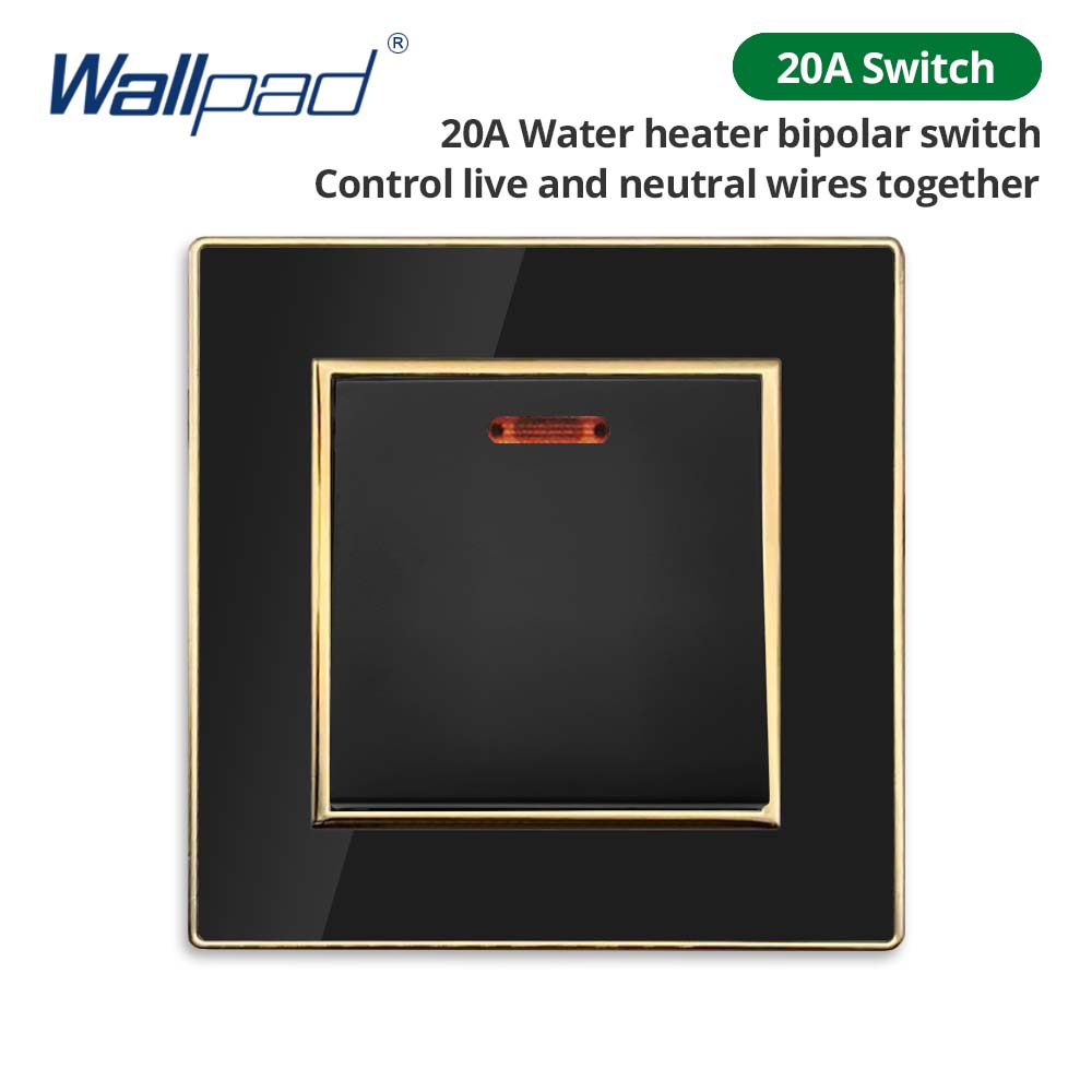 Jamil Wallpad EU- USB Black Acrylic Panel With Gold Border 2 Way Wall Light Switch With LED Motion Sensor