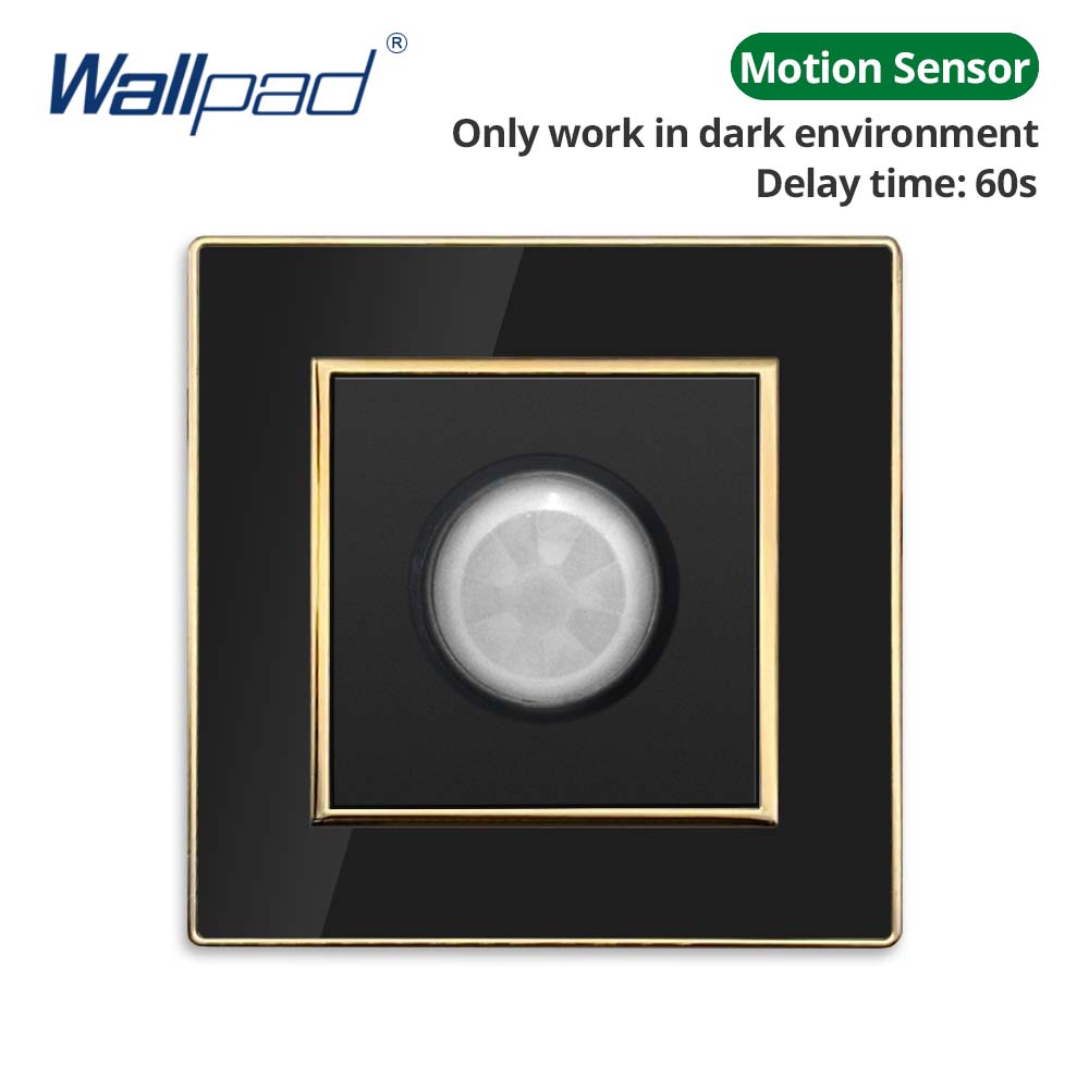 Jamil Wallpad EU- USB Black Acrylic Panel With Gold Border 2 Way Wall Light Switch With LED Motion Sensor