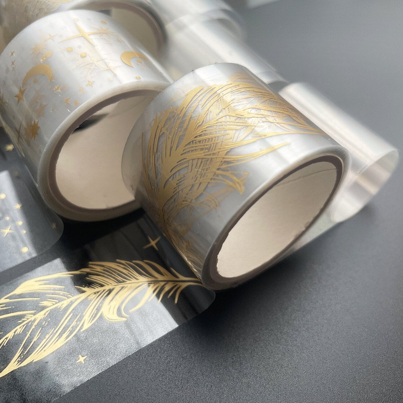 Butterfly feather leaves Sticker-golden transparent-