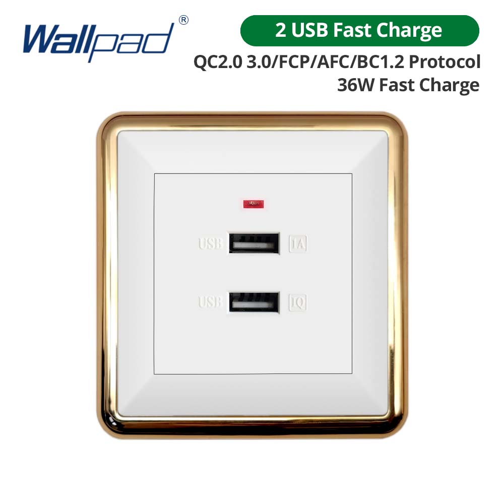Jamil Wallpad White-Button Gold Border Wall EU UK Electrical Outlets And 1/2/3/4 Gang 1 2 3 Way Light Switches 110 220V