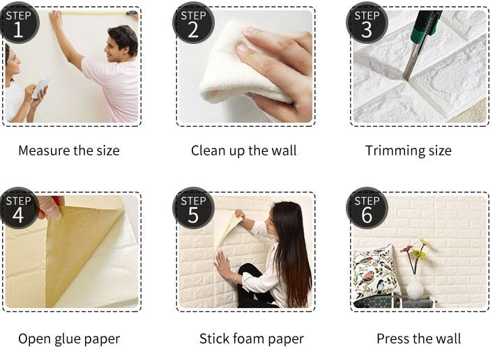 EOEO 12pcs 3D Brick Wall Paper 30x30cm