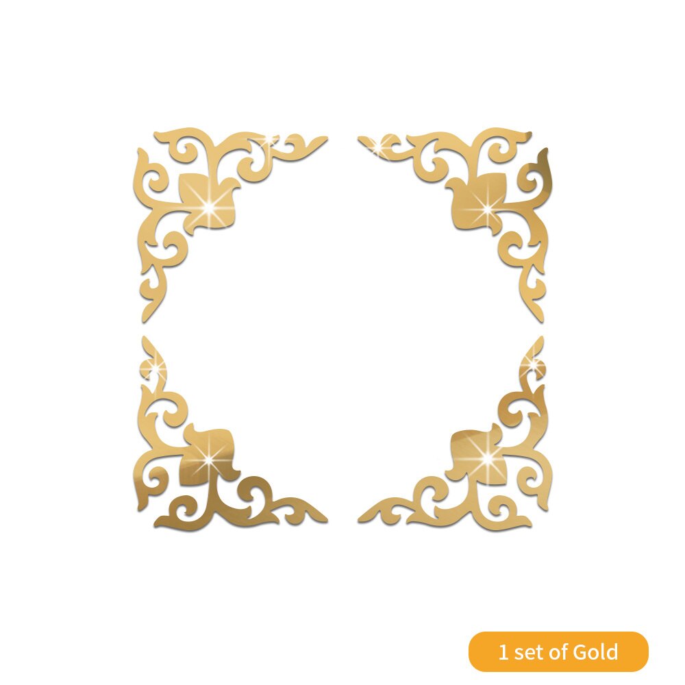 4Pcs Gold Flower 3D Mirror Wall Stickers Furniture Wallpaper Home Decor